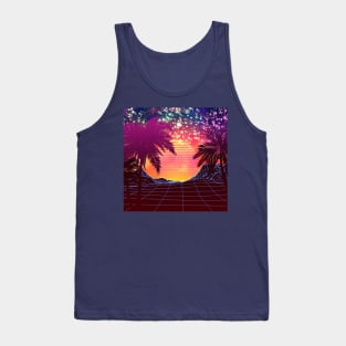 Retro fireworks over beach design Tank Top